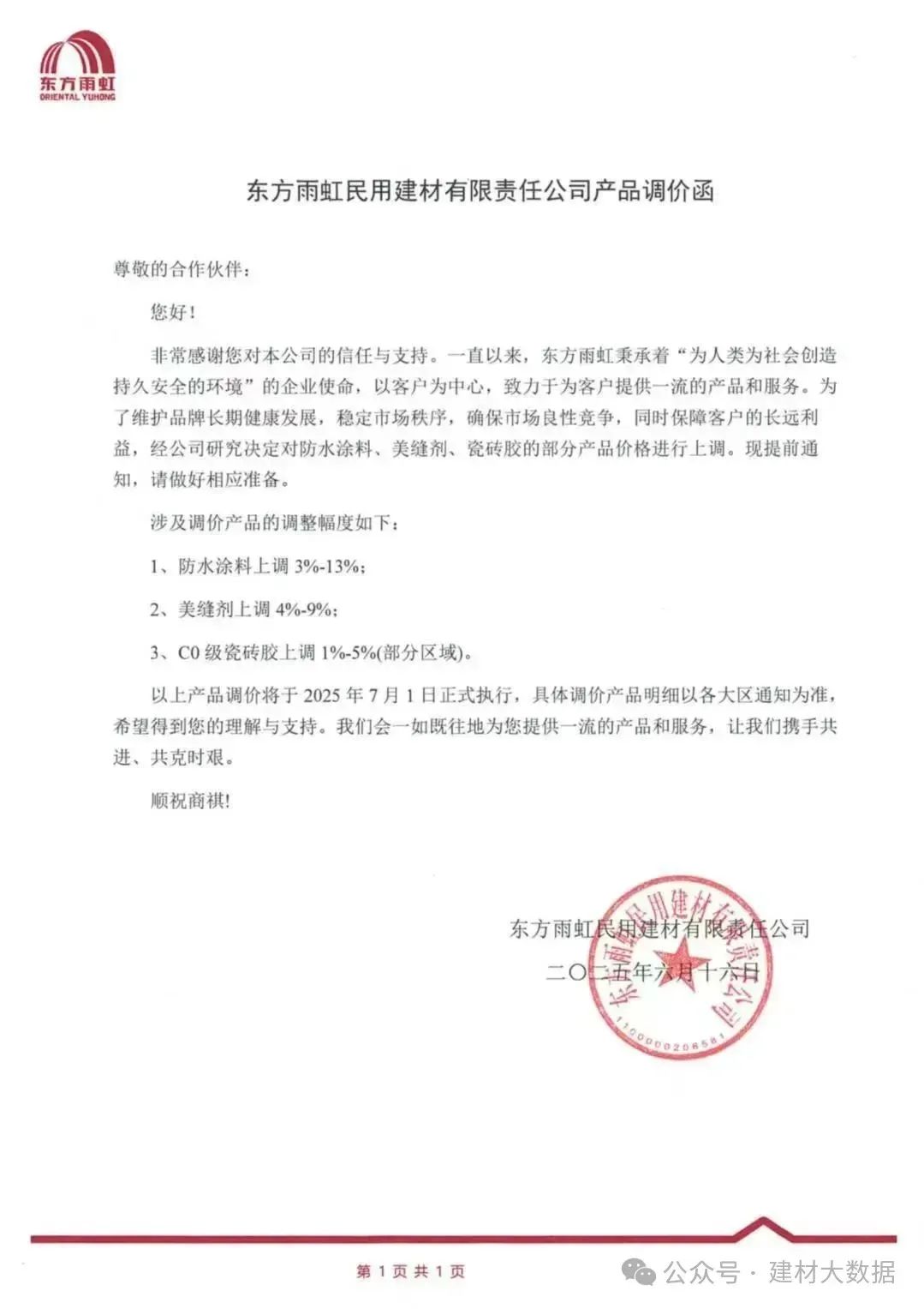 成本高压难顶！防水“三巨头”东方雨虹、科顺、北新齐发涨价函 第1张