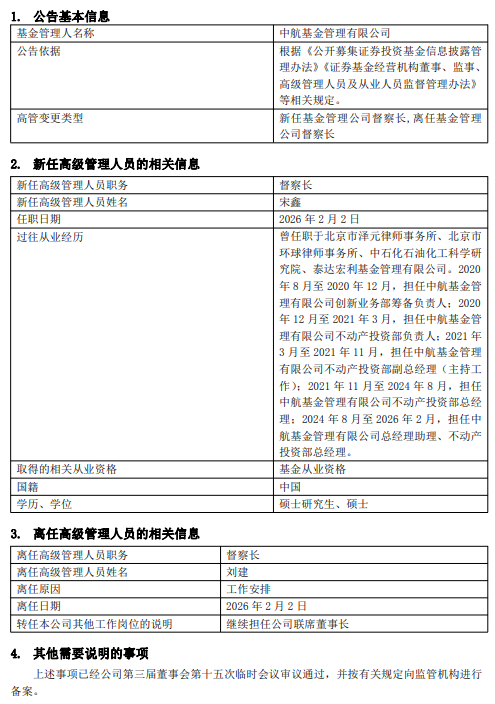 从不动产投资到合规掌舵：中航基金新任督察长宋鑫跨界晋升与治理深意 第1张